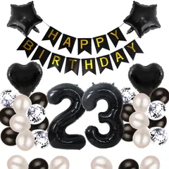 【特売】23歳 誕生日 バルーン 風船 飾り付け セット 数字バルーン 23 HAPPY BIRTHDAYガーランド ハート風船 紙吹雪風船 バースデーバルーン 大人 男の子 女の子 ブラック
