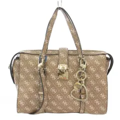ゲス GUESS 2WAY ボストンバッグ ハンドバッグ ショルダーバッグ レザー ロゴ 総柄 ピンク グレージュ /BBのサムネイル