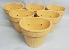 おすすめ！オシャレな三河焼チューリップ柄ハンギングポット白焼5号お買い得6ヶセット