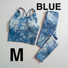 【在庫処分SALE】 ●Mサイズ●新品 ブルー ヨガウエア セットアップ ホットヨガ トレーニングウェア