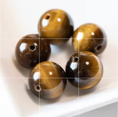 5A タイガーアイ パワーストーン 黄虎目石 天然石 10ミリ５粒 両穴  S7