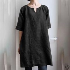 チュニック レディース トップス シャツ ブラウス ｔシャツ ロング 半袖 夏 無地 大きいサイズ ワンピース 代 ゆったり 体型カバー シンプル 代? min#