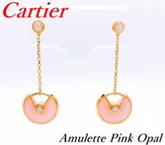 ★美品★カルティエ Cartier 750 PG アミュレット ピアス ピンクオパール ダイヤモンド 3.4g