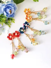 カラフル水風船×つまみ細工のピアス　イヤリング無料　つまみ細工　ピアス　イヤリング　和　水風船　夏　祭り　和装　ヨーヨー