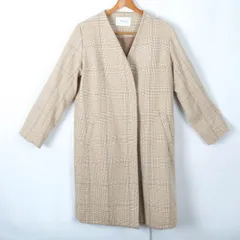 オペーク　ワールド ロングコート ノーカラージャケット アウター 千鳥柄 レディース Lサイズ ベージュ　ブラウン OPAQUE 【中古】のサムネイル