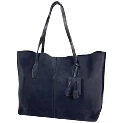 トッズ TOD’S ロゴ トートバッグ ショルダーバッグ ハンドバッグ トートバッグ スエード ネイビー  レディース 【中古】
