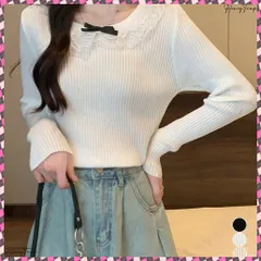 送料無料 リブニットトップス レディース きれいめ ニットウェア レディース カジュアル ニットプルオーバー レース リボン付 重ね着 おしゃれトップス ニットセーター 長袖無地ニットソー 大人可愛いトップス タイトトップス秋冬
