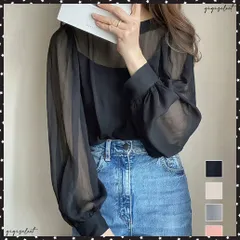  ブラウス ゆったり 長袖トップス 透け感 シアーブラウス レディース フェミニン 通勤OL 大人可愛い シフォンブラウス 体型カバー ラウンドネック 軽やか 無地 フォーマルブラウス 韓国ファッション 春夏シャツブラウス