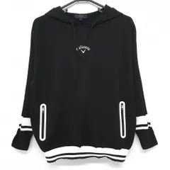 【超美品】キャロウェイ ニットパーカー 黒×白 セーター サイド透かし編み レディース LL ゴルフウェア Callaway