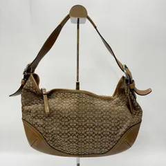 ★M11 良品 COACH コーチ ホーボー ミニシグネチャー ワンショルダーバッグ 6026 肩掛け キャンバス×レザー チャーム付き 内側チャック収納あり ブラウン系 レディース バッグ 鞄 J153010