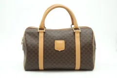 セリーヌ ヴィンテージ ミニ ボストン ハンドバッグ トート マカダム トリオンフロゴ PVCレザー 茶 ブラウン CELINE 1256h