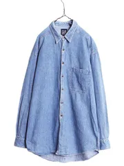 【お得なクーポン配布中!】 90s OLD GAP 長袖 デニム シャツ メンズ L 古着 オールド ギャップ 長袖シャツ ヘビーウェイト ワーク コットン 無地 ポケット付き 紺タグ