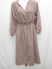 ◇ ◎ NICE CLAUP ナイスクラップ スタンドカラー プリーツ 長袖 膝下丈 ワンピース サイズF ブラウン系 レディース P  【1406240043897】