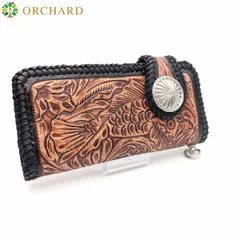 牛革 カウレザー バイカーズウォレット バイカー バイカーウォレット 昇り鯉 カービング ウォレットチェーン 和柄 和彫