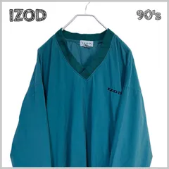 〈レア〉アイゾッド◆90's  刺繍ロゴ　ヴィンテージ　ナイロンプルオーバー　Ｖネック　希少