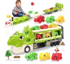 車おもちゃ恐竜 知育玩具.トラック トレーラーおもちゃ・光る音
