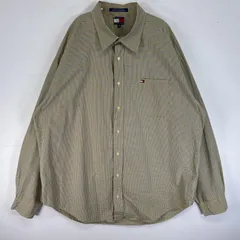 古着 90's/90年代 トミーヒルフィガー TOMMY HILFIGER 長袖シャツ チェック 大きいサイズ ロゴ 刺繍 XXL  イエロー マルチカラー メンズ