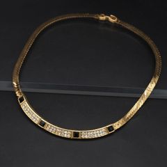 A055 ジバンシイ GIVENCHY PARIS NEW YORK ネックレス オニキス風 ラインストーン ゴールド デザイン