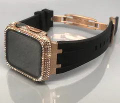GimelZayinセット シームレス ブラック Rゴールド アップルウォッチ ラバーベルト Apple Watch キラキラ ケース　カバー 38mm 40mm 41mm 42mm 44mm 45mm Apple Watch バンド