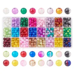 【迅速発送】PandaHall 8mm ガラスビーズ ビーズ 約600個 24色 ラウンド クラックビーズ 透明 カラフル アクセサリーパーツ レジン 封入 手作り用品 DIY用 材料 ブレスレット ネックレス ジュェリー 手芸用品 ハンドメイド