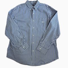 送料無料★即決★ CHAPS ギンガムチェック オーバーサイズ ボタンダウン 100%コットン アメカジ 青 白 ロゴ 刺繍 XXL