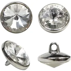 ラインストーンボタン 多面カット 足つき 【シルバー】 銀 クリスタル ラインストーン ボタン 飾りボタン 10個入り 【13mm】  B-810