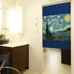 【MINIBOX のれん制作工房 正規販売店舗】【匿名配送 ネコポス 全国送料無料】のれん「ゴッホ 星月夜」85X120cm【日本製】洋風 絵画 家紋 目隠し 暖簾