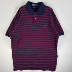 古着 90's/90年代 ポロバイラルフローレン Polo by Ralph Lauren 鹿の子 半袖 ポロシャツ ワンポイント ロゴ 刺繍 大きいサイズ XL  ネイビー系 ボーダー メンズ
