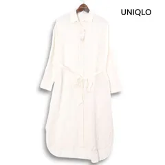 【新品 未使用】 UNIQLO ユニクロ 春夏♪ リネン ブレンド 長袖 ロング シャツ ワンピース Sz.S　レディース オフホワイト