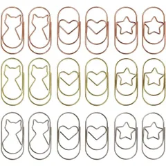 ゼムクリップ ペーパークリップ 18個入り 猫 ネコ ハート 星 スター 金 銀 ピンク ゴールド シルバー きらきらぷんぷん丸 BNG-001