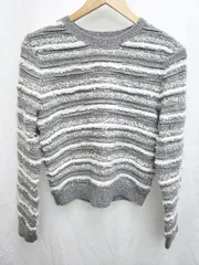 ◇ ⊇ OPAQUE.CLIP オペークドットクリップ ボーダーデザイン　ウール 長袖 ニット サイズL グレー レディース P  【1410230015986】