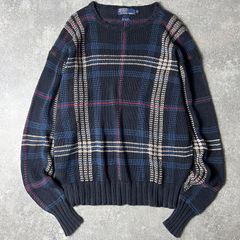 90s POLO RALPH LAUREN チェック コットン リネン 長袖 ニット セーター XL / 90年代 オールド ポロ ラルフローレン マルチカラー
