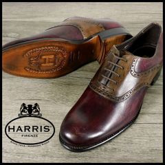 未使用 展示 定価66,000円 HARRIS ハリス ビジネスシューズ 41(25.5cm) イタリー製 サドル プレーントゥ アンティーク加工 メンズ