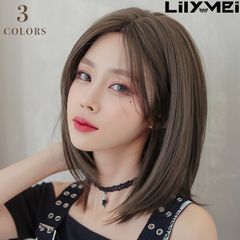 センターパート　ミディアム　ストレート　ボブ　前髪なし