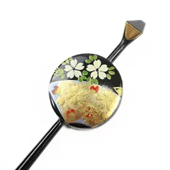 かんざし 髪飾り 成人式 赤 振袖 前撮り 袴 花 黒 ゴールド 白 緑 桜 さくら 平打ち簪 平打ちかんざし 蒔絵 日本製 和柄 レト No.9-4648