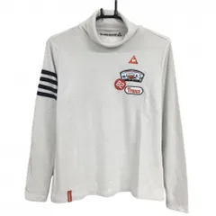 ★特価★ルコック 長袖ハイネックシャツ 白×ネイビー ロゴ刺しゅう ワッペン 表微起毛 タートルネック レディース L ゴルフウェア le coq sportif