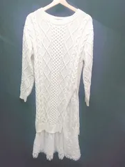 ◇ MERCURYDUO マーキュリーデュオ Uネック ケーブル 起毛 ストレッチ レース 長袖 ニット サイズF クリーム レディース E  【1309250026129】