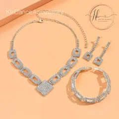 ネックレス ピアス ブレスレット クリアクリスタルデコエレガンスセット ベリーダンス、社交ダンス、ラテン、煌びやか、卒業式、結婚式、ウェディングパーティー 発表会 カラオケ大会、オペラ、舞台、ショーアクセサリー  ゴージャス  美しいキラキラ   コスチューム