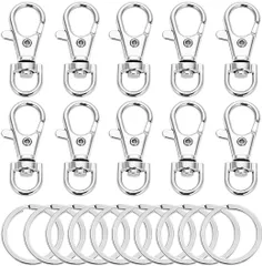 【数量限定】回転フック スナップフック キーホルダー 手作り 手芸用品 ハンドメイド金具 二重リング レバーナスカン ワンタッチキーホルダー パーツ ナスカン DIY用 アクセサリーナスカン (シルバー30個35mmナスカン＋30個28mmキーリング)