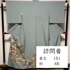 b150 正絹 袷 訪問着 落款 螺鈿 手描き 箔 金ラメ 未使用しつけ糸 着物