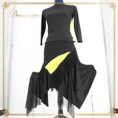 社交ダンス 衣装 スタンダード セットアップ ツーピース パーティー レッスンウェア 練習着 無地 シンプル ブラック系 黒 イエロー系 黄色 ICHIOKU イチオク バイカラー ラインストーン 長袖 伸縮性 袖あり ゴムウエスト 練習着用 おしゃれ