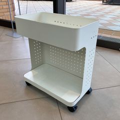 【 GARAGE / ガラージ 】 スチールワゴン 白 サンプル品 キャスター付き ( サイドワゴン オフィスワゴン 2段 仕事用 学習用 ラック 収納 整理 ファイル置き 丈夫 デスク下 机の下 コンパクト 二段)