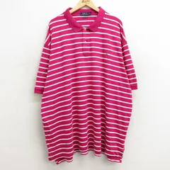 XL/古着 ラルフローレン 半袖 ブランド ポロ シャツ メンズ ワンポイントロゴ 大きいサイズ ロング丈 コットン 濃ピンク系他 ボーダー 24ju