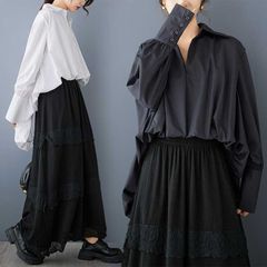 【2color】バルーン アシンメトリー ブラウス 長袖 シャツ ボリューム 袖 裾　【KBT】