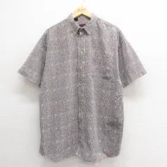 XL/古着 HAGGAR 半袖 シャツ メンズ 90s 大きいサイズ ロング丈 コットン ボタンダウン 緑他 グリーン 25jun24 中古 トップス