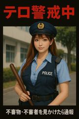 ブリキ看板 防犯 テロ警戒中 注意喚起 警告 警察官 看板 20×30㎝ ガレージ インテリア 雑貨 世田谷ベース 女