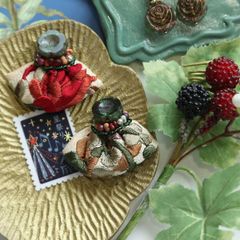 赤緑刺繍リボンピアスイアリング