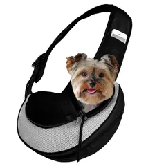 ペット バッグ メッシュ 犬 抱っこ紐 小型犬 猫 キャリーバッグ 斜めショルダーバッグ ペットスリング ポケット付き 通気性 調節可能 耐久性 飛び出し防止 長さ調節可能 DICOCO 猫 キャリー お出かけ抱っこ (ライトグレー S)