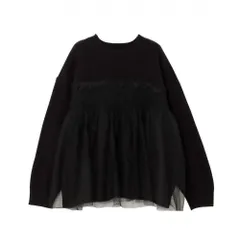 ☆ ブラック ☆ ニット トップス チュールドッキングニット チュールニット レディース 長袖 ニット セーター ニットセーター プルオーバー トップス 冬 秋冬 春秋 チュール フリル かわいい きれいめ おしゃれ レイヤード風 重ね着風