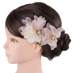 髪飾り 成人式 振袖 前撮り 袴 花 ピンク ゴールド 白 ビーズ レース シフォン ふわふわ 小さい 2点セット 着物 和装 かんざし No.9-5634